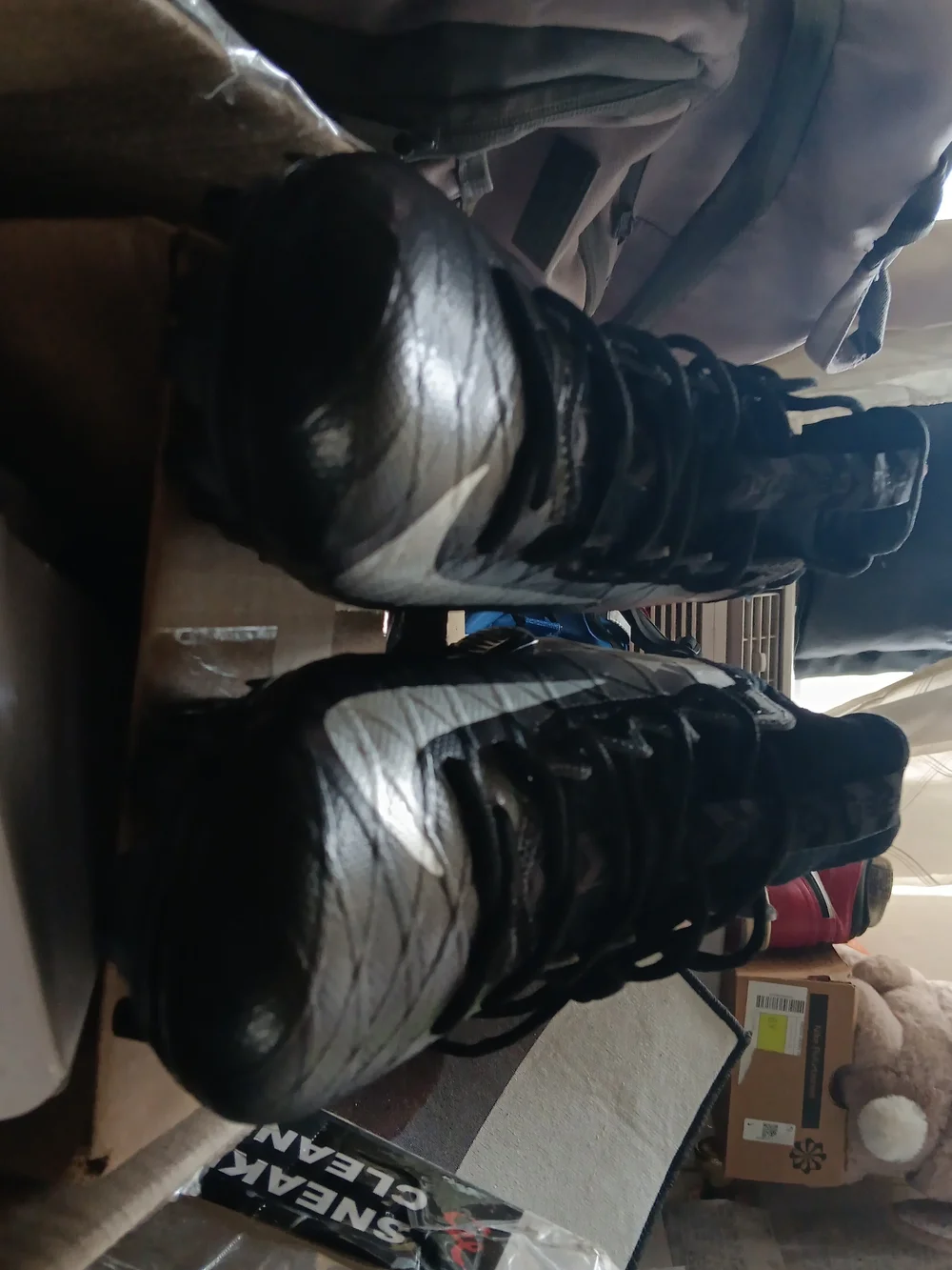 Nike Mens 12.5 Black Football Cleats with Grey Swoosh